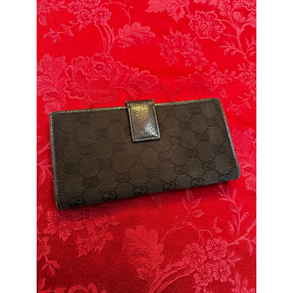 Gucci Black Monogram Canvas & Leather Long Snap Wallet with Silver Accent - Picture 3 of 12